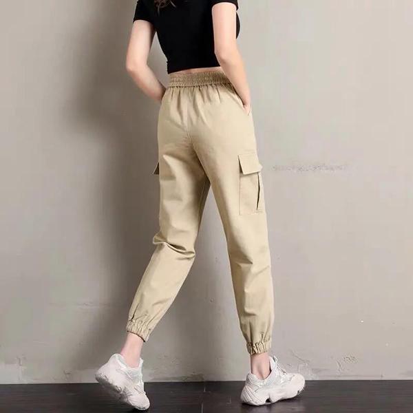 Women Summer Large Size Overalls Loose Solid Color Cropped Pants High Waist Elastic Thin Sports Pants