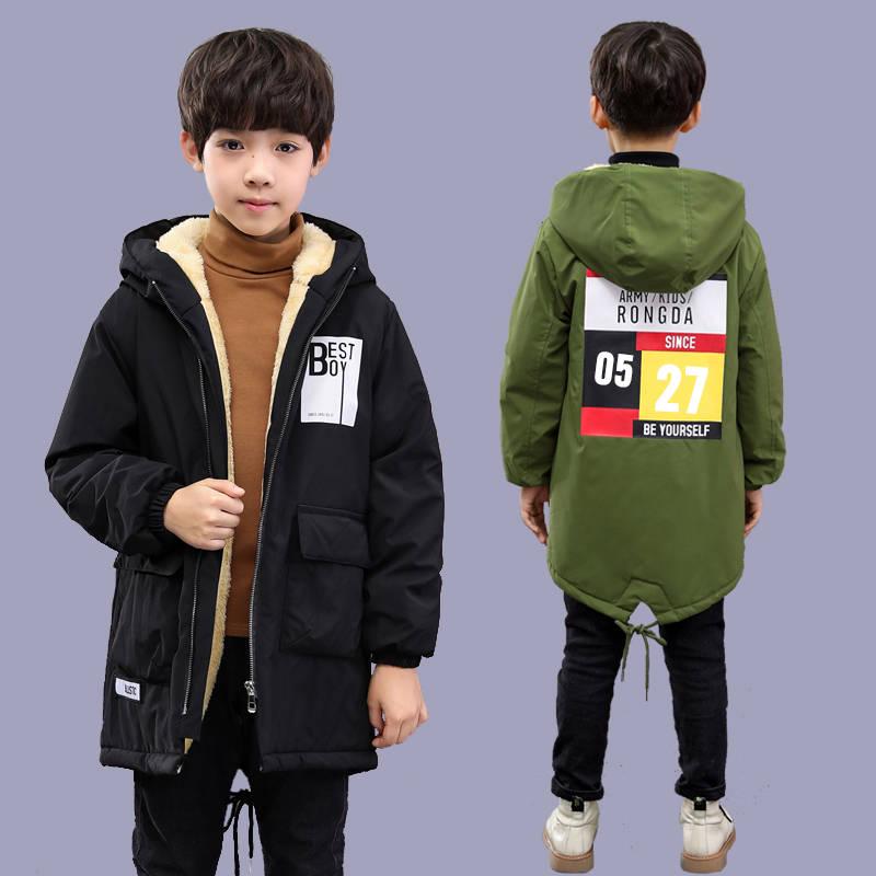 Children's Clothing Children's Fleece Coat Winter Letter Print Warm Jacket Boys Cotton Hooded Jacket