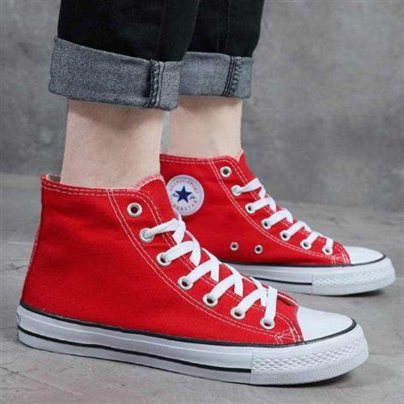 High-top canvas shoes men's flat solid color casual board shoes students wild Gao Bang couple shoes