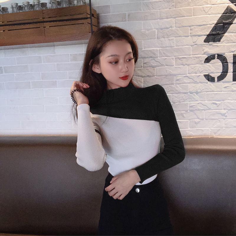 Long Sleeve Knit Sweater Slim Joker Top Fashion Color Matching Sweater Spring and Autumn Tops Women