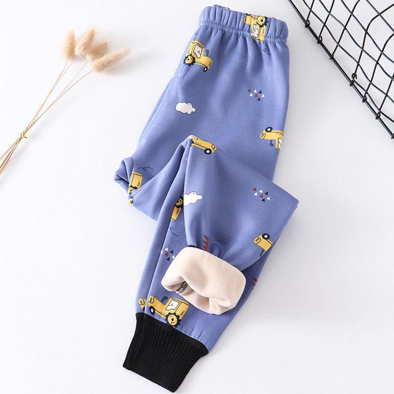 Children's Warm Long Trousers Plus Velvet Thickening for Boys and Girls In Autumn and Winter Milk Silk Warm Pants Baby Pajamas Home