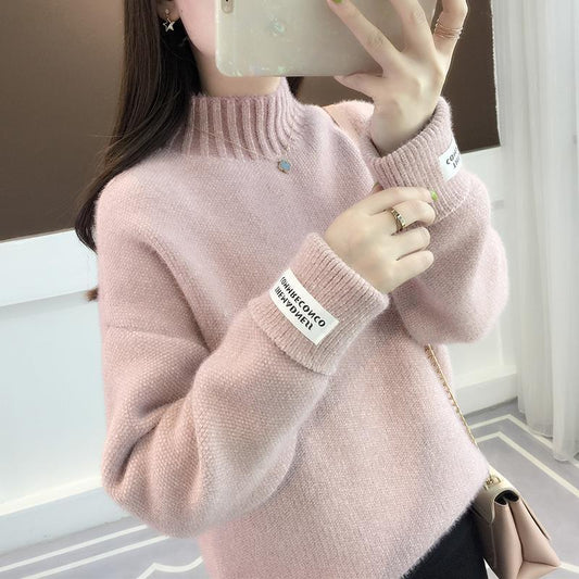 Fashion Long-sleeved Solid Color Sweater Spring and Autumn Women's Round Neck Loose Short Sweater