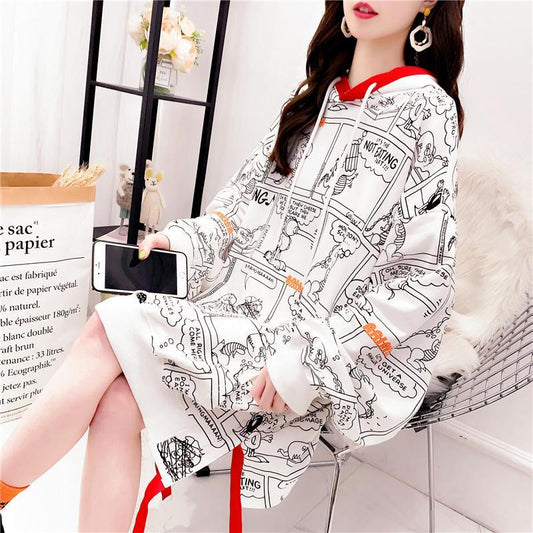 Sweatshirt wild large size long sleeve warm hooded Top spring and autumn sweater cotton women's