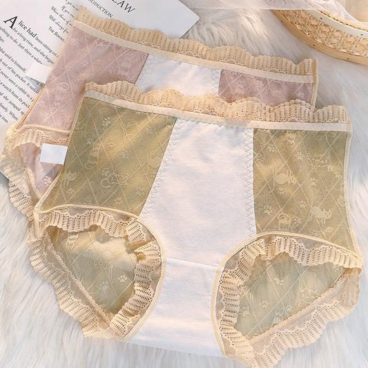 5Pcs/Set Women's Spring Summer High Waist Lace Underpants Ladies Large Size Cotton Crotch Solid Color Seamless Briefs