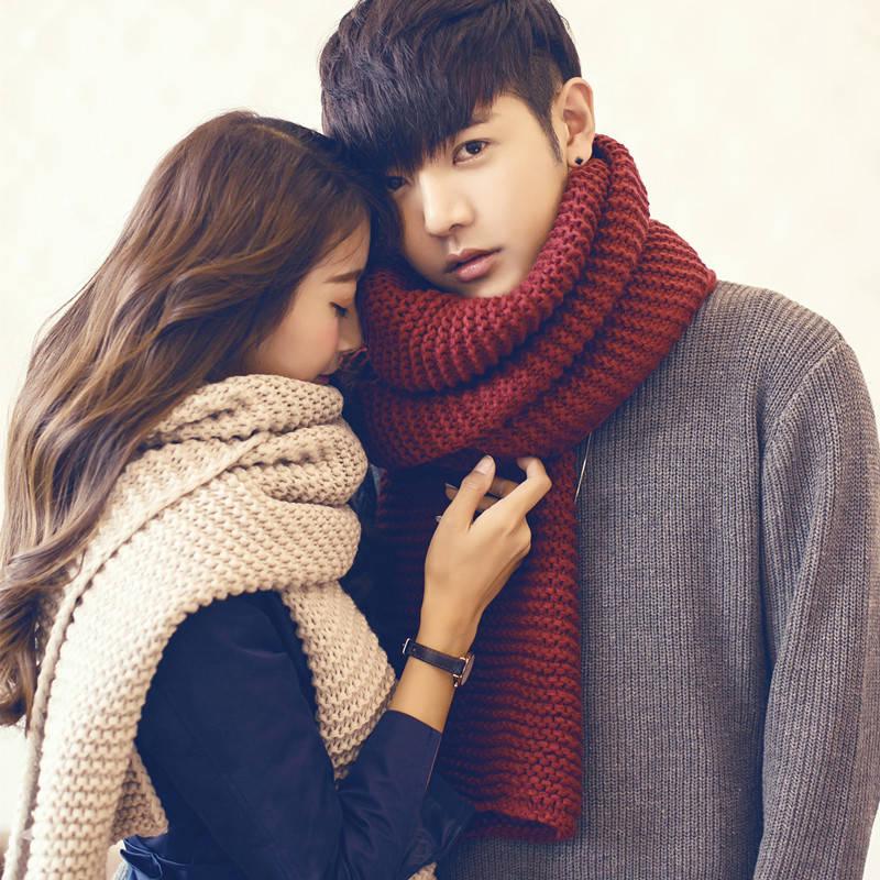 Couple Scarf Female Winter Wool Knitted Scarf Men and Women Thick Scarf Gift