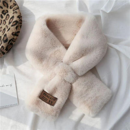 Korean Version Fashion Solid Color Labelling Scarf Women's Winter Imitation Rabbit Fur Plush Scarf