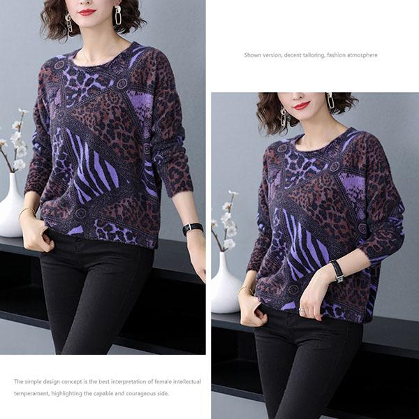 Autumn Winter Leopard Print Cashmere Sweaters Women Artificial Mink Wool Sweaters Fashionable Loose Warmth Jumper Outwear