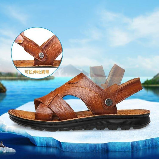 Sandals Men's Leather Casual Beach Shoes Men's Summer Leather Non-slip Slippers