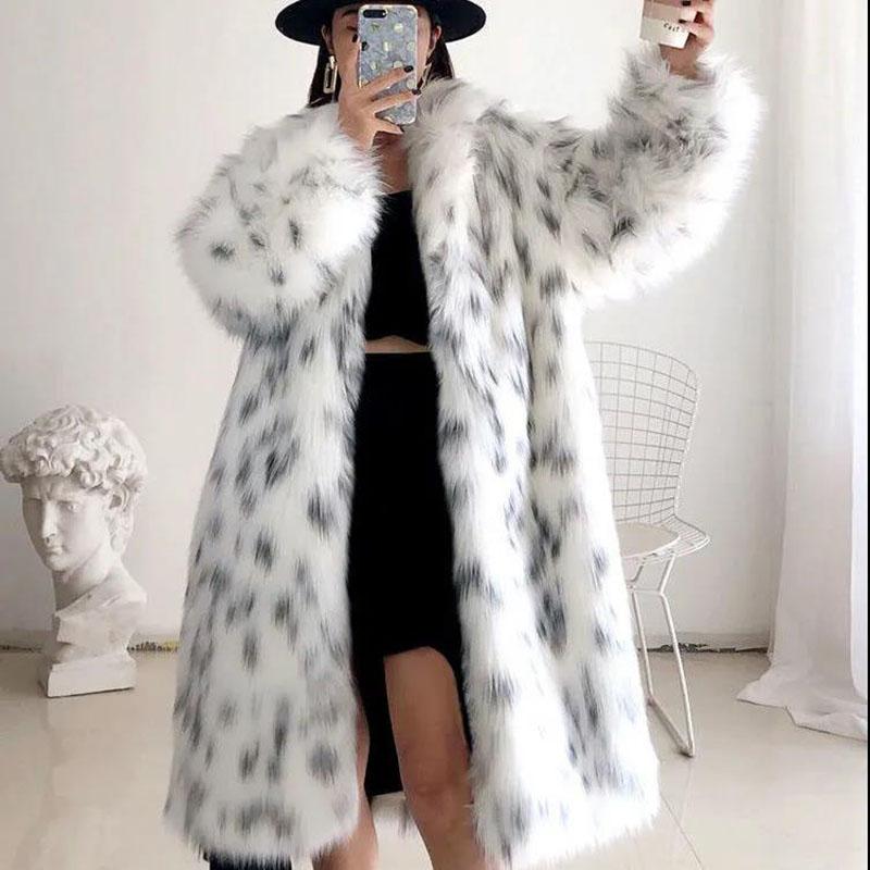 Mid-length Faux Fur Coat Winter Korean Fashion Style V-neck Thick Warm Fur One Plush Coat Suitable for Women