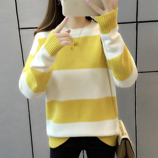 Sweater Women's Autumn and Winter Wear Round Neck Long Sleeve Fashion Striped Sweater Loose Top