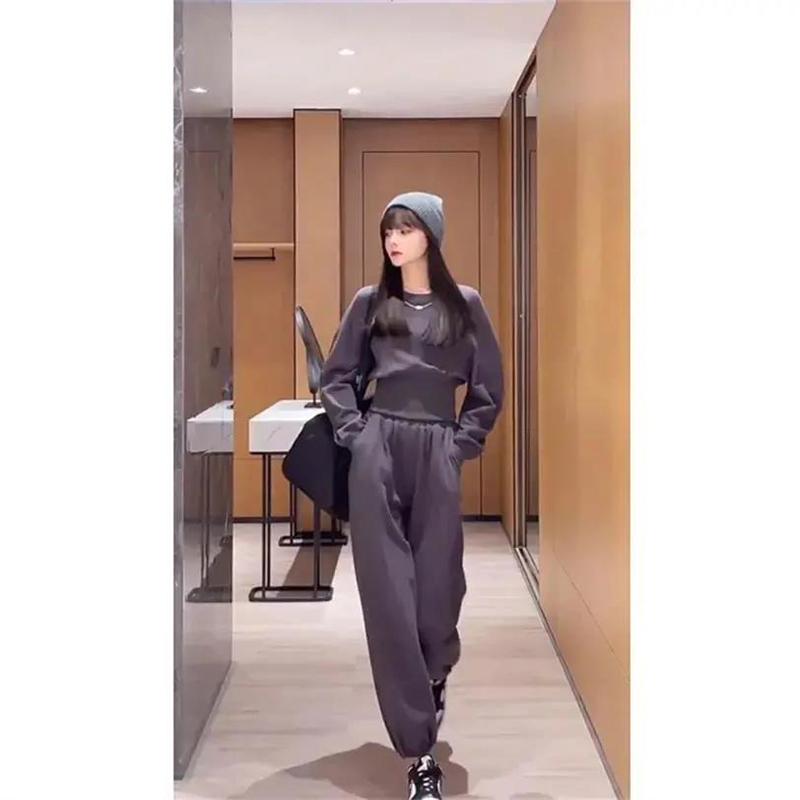 Women's Autumn Suits Loose All-match Thin Casual Sports Pullovers Long-sleeved Sweater Sweatpants Two-piece Sportswear Sweatshirt Sports Sets