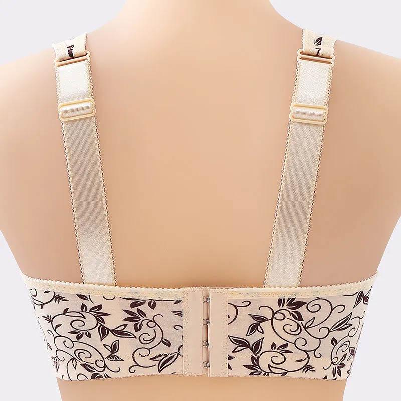 Pure Cotton Large Size Thin Section Printed Underwear Without Steel Ring To Collect Auxiliary Breasts To Gather Anti-sagging Top Support Women's Bra