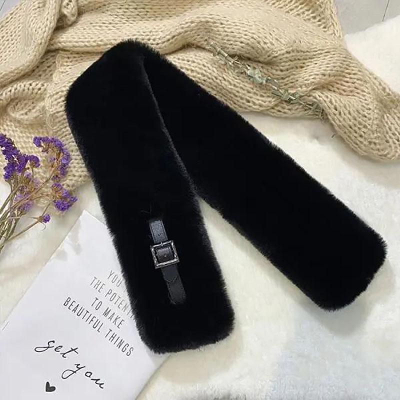 Winter Imitation Rabbit Fur Scarf Korean Fashion All-match Leather Buckle Scarf Warm Thick Plush Scarf Shawl