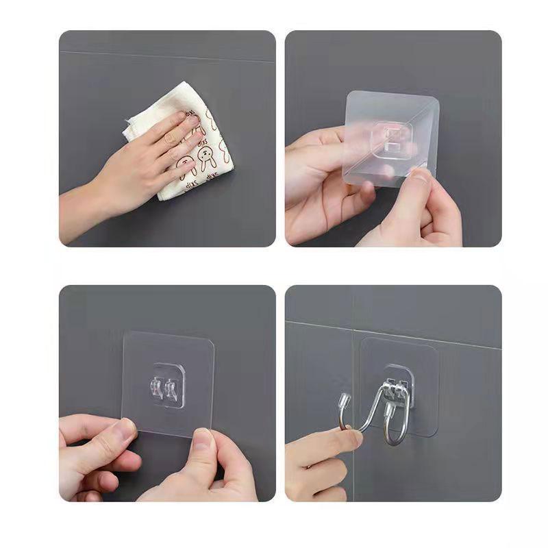 2Pcs Transparent Wall Hooks Reusable Adhesive Hooks Waterproof Oilproof Self Seamless Hanging Hook for Kitchen Bathroom Office Towel Hooks