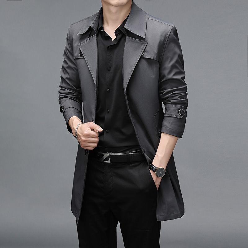 Windbreaker British Large Size Men's Jacket Mid-length Lapel Jacket Windbreaker Fashion Trend Slim Windbreaker