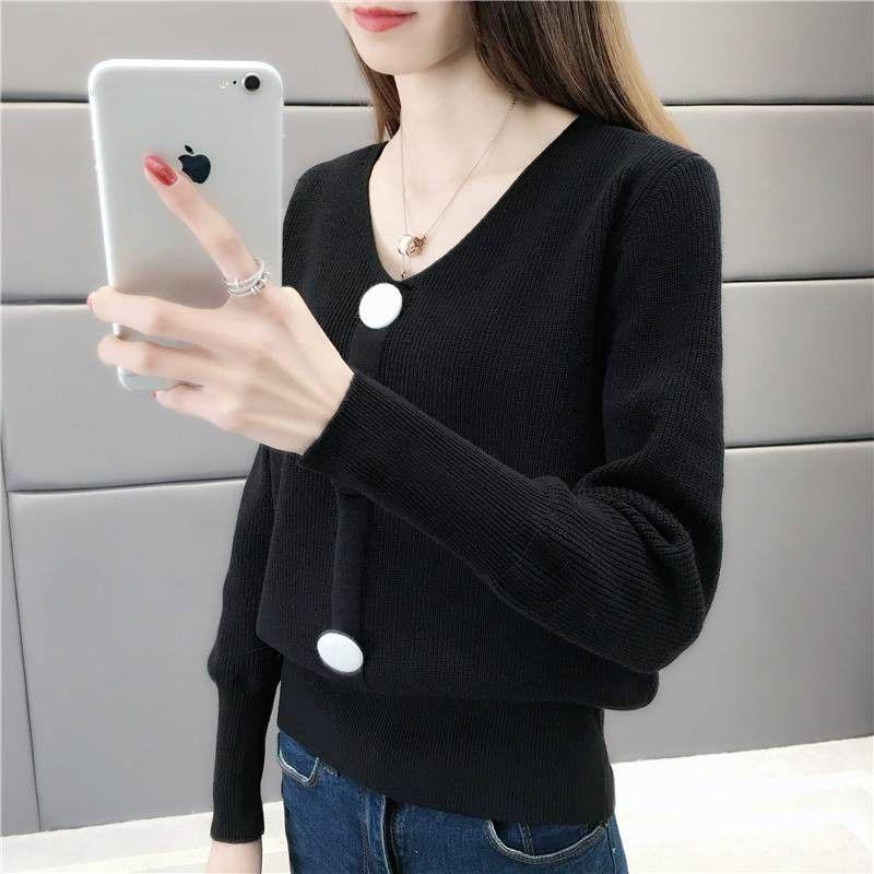 Autumn new ladies V-neck sweater women's new sets of wild bottoming shirt autumn short sweater