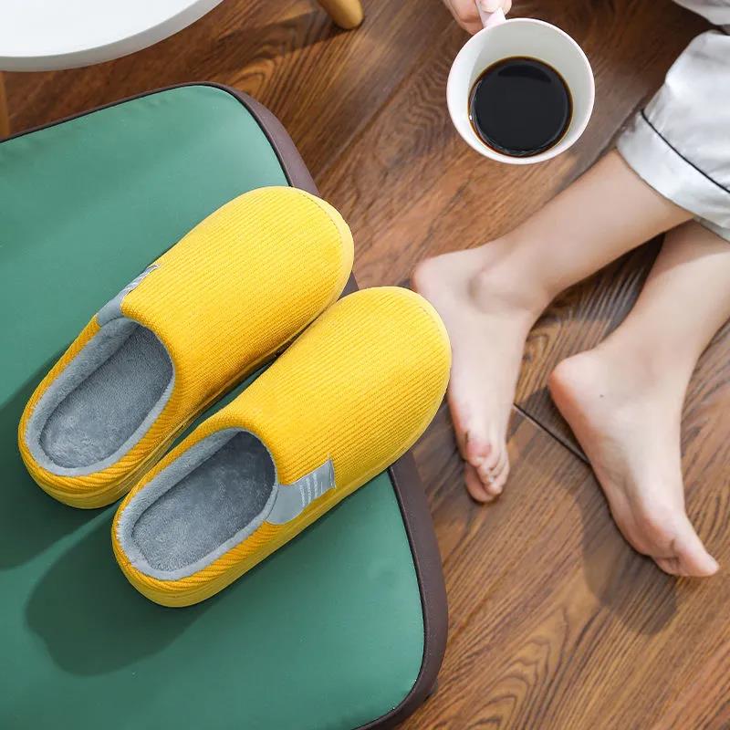 Women Autumn and Winter Cotton Slippers Indoor Non-slip Soft Bottom Warmth Month Shoes Simple Plush Half-pack with Floor Mop