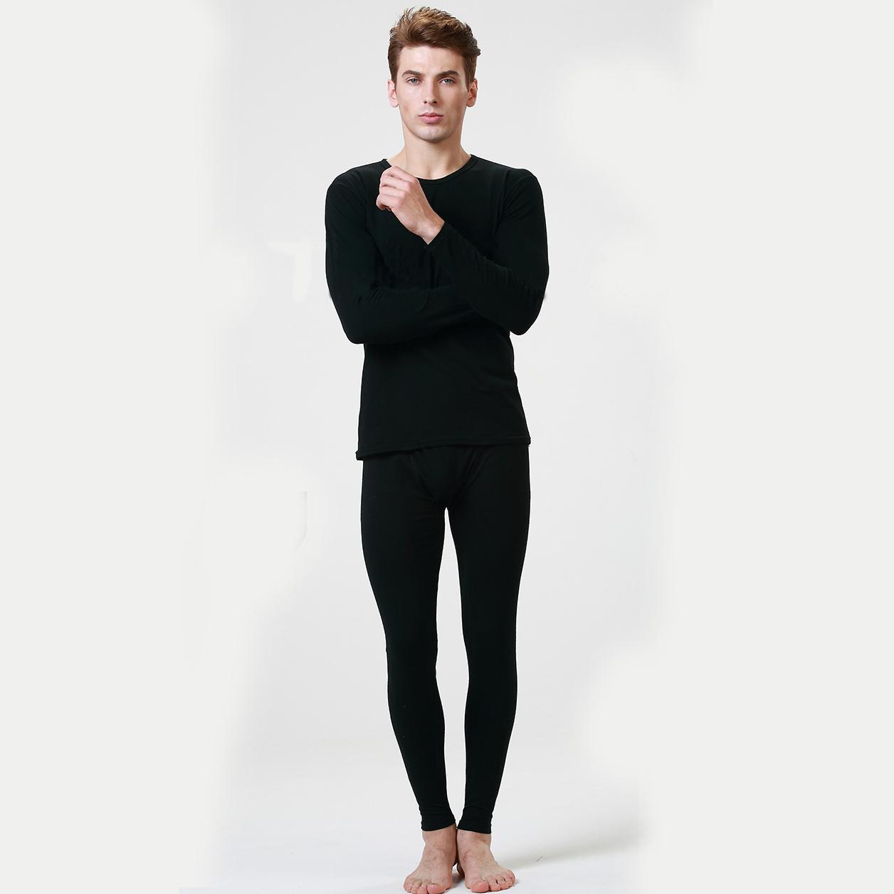 Men Thermal Underwear Sets Male Long Johns Winter Autumn Warm Mens Thermo Clothes Shirt+pants Suit Solid Color O Neck