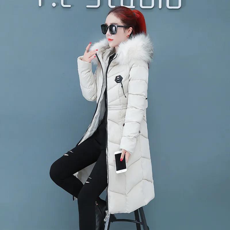 Down Jacket Winter Ladies Fashion Korean Big Fur Collar Thick Warm Hooded Mid-length Plus Size Cotton Jacket