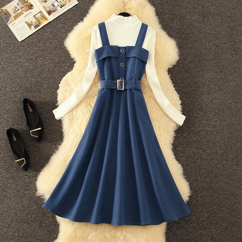 Spring Suit Skirt Waist Slimming Corduroy Sling Dress Female Autumn and Winter Two-piece Suit