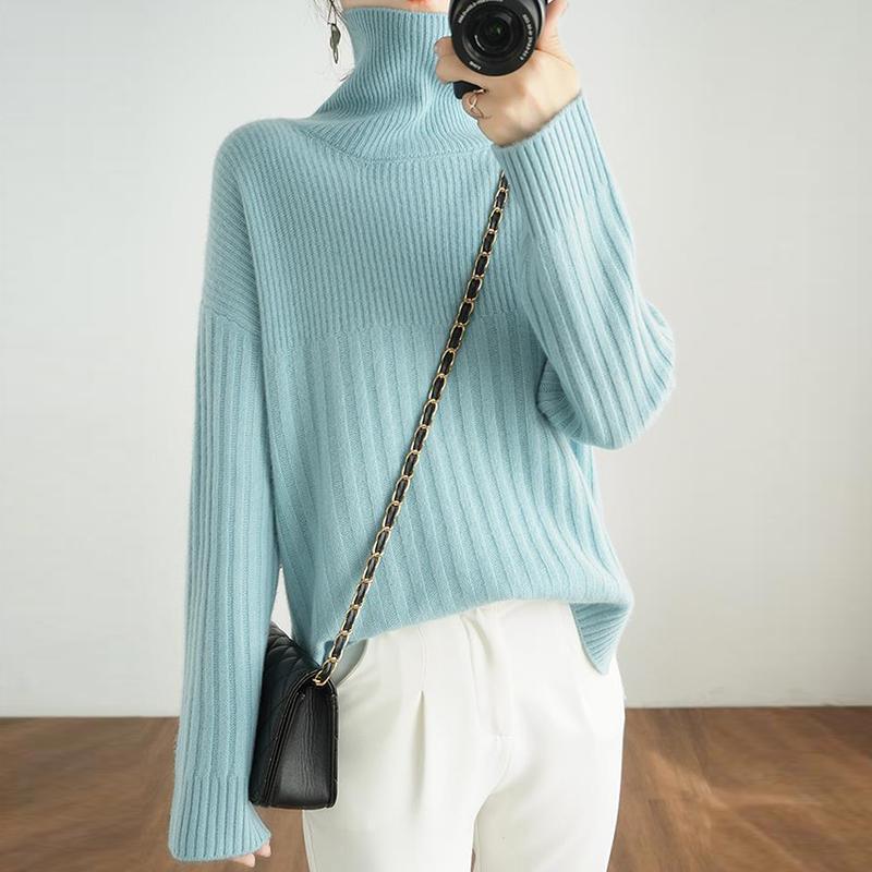 Autumn Winter Turtleneck Sweaters Thick Pullover Sweater Women's Solid All-match Fashion Knitted Bottoming Tops