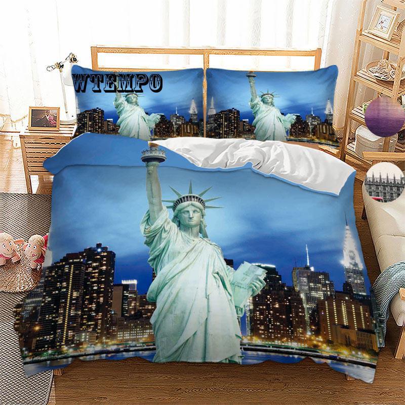 New York printing Bedding Duvet Cover Sets Elegant Flower Cover Set Pillowcase Quilt Duvet