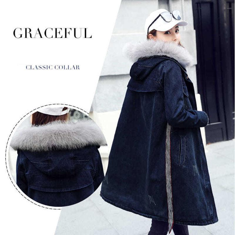 Winter Coat Women's Mid-length Korean Style Loose Thick Plus Cashmere Lamb Wool Cotton Coat Denim Jacket Cotton Jacket