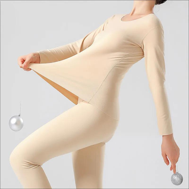 Women's Seamless Thermal Underwear Set Velvet Thick Warm Winter Clothes Long Trousers Suit Female Slim Bottoming Shirt Clothing Thermal Underwear