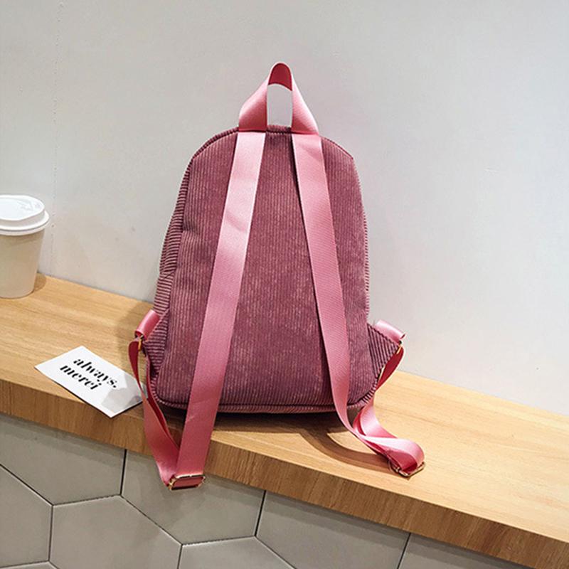 Corduroy Backpack for Women Cute Tassel Student School Bag Casual Knapsack