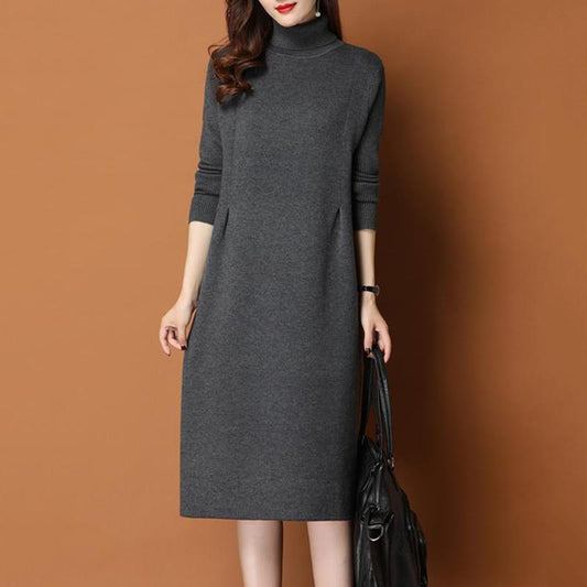 Autumn and Winter Long High-neck Bottoming Skirt Casual Thick Inner Dress All-match Solid Color Female Sweater Dress