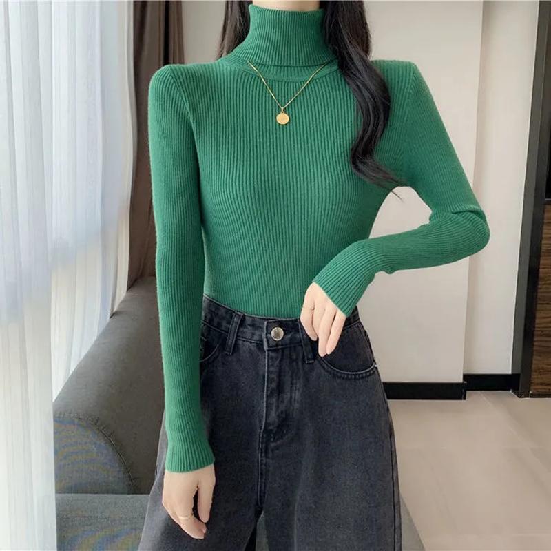 Women Turtleneck Sweater Autumn Winter Pullover Sweater Thick Warm Slim Casual Knitted Jumper White Black Pink Women Top Clothes