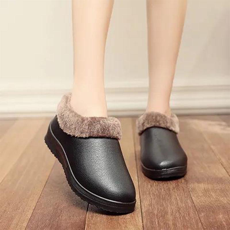 Cotton shoes women's winter plus velvet thick cotton shoes PU surface waterproof and ski boots thick-soled cotton shoes smooth