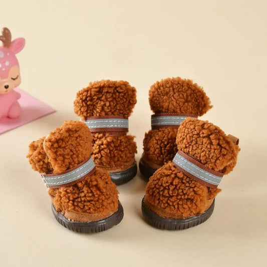 Pet Shoes 4 Pieces/Set of Outdoor Indoor Pet Dog Winter Anti-Skid Shoes Teddy Fleece Warm Cat Shoes Winter Shoes Dog Wear-resistant Snow Boots