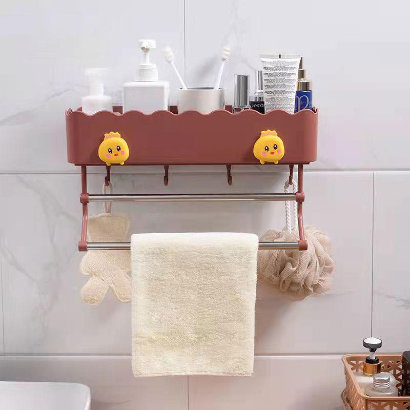 38cm Towel Rack with Hook with Kitchen Storage Rack Bathroom Wall Shelf Bathroom Free Punching Multifunctional Hanging Storage Rack