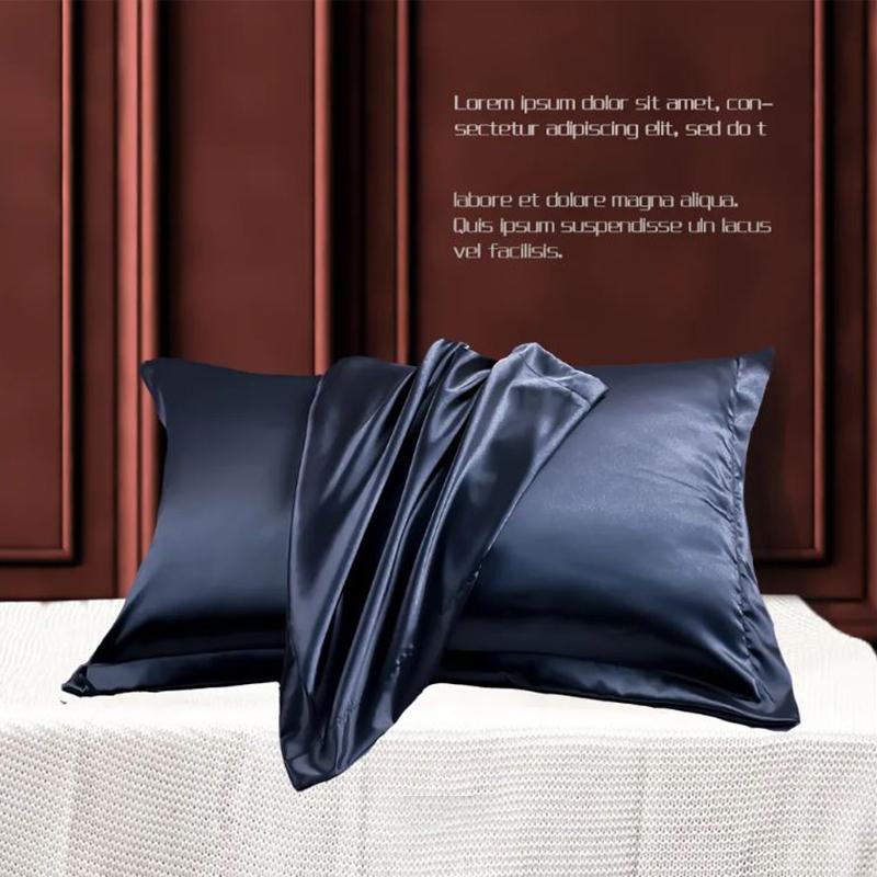 A Pair of Silk Pillowcases Skin-friendly Soft Solid Color Pillowcase 48*74cm Bedroom Double Pillowcase