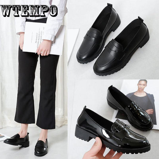 Fashion Woman Spring Autumn Flat Oxford Shoes British Style Vintage Shoes Soft PU Leather Casual