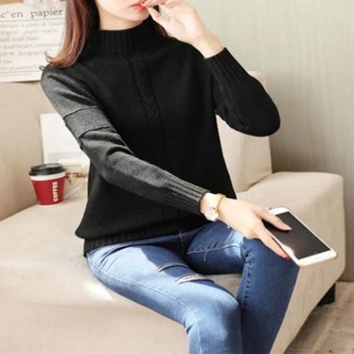 Women Thin Warm Half Turtleneck Pullover Sweater Black Slim Knitted Bottoming Shirt Coat