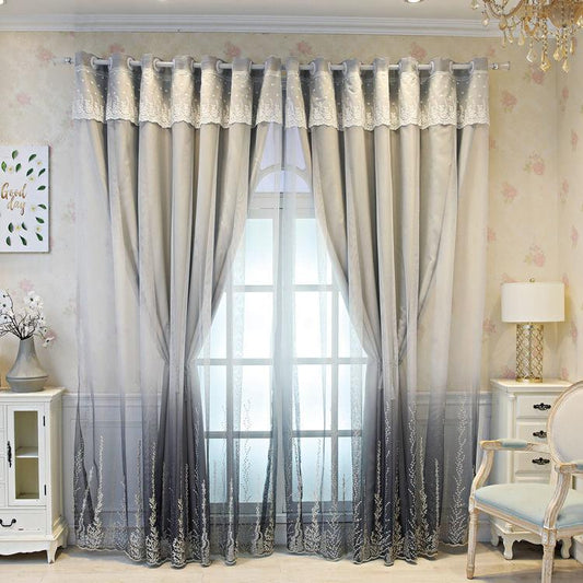 Double-layer Embroidered High-end Blackout Curtains French Princess Style Finished Curtains for Living Room and Bedroom Balcony (150×270cm)