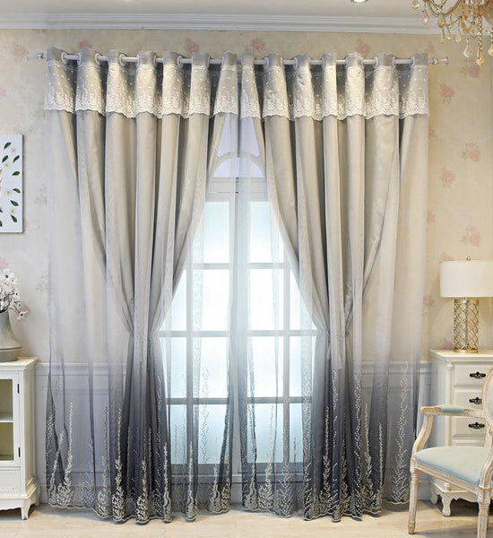 Double-layer Embroidered High-end Blackout Curtains French Princess Style Finished Curtains for Living Room and Bedroom Balcony (150×270cm)