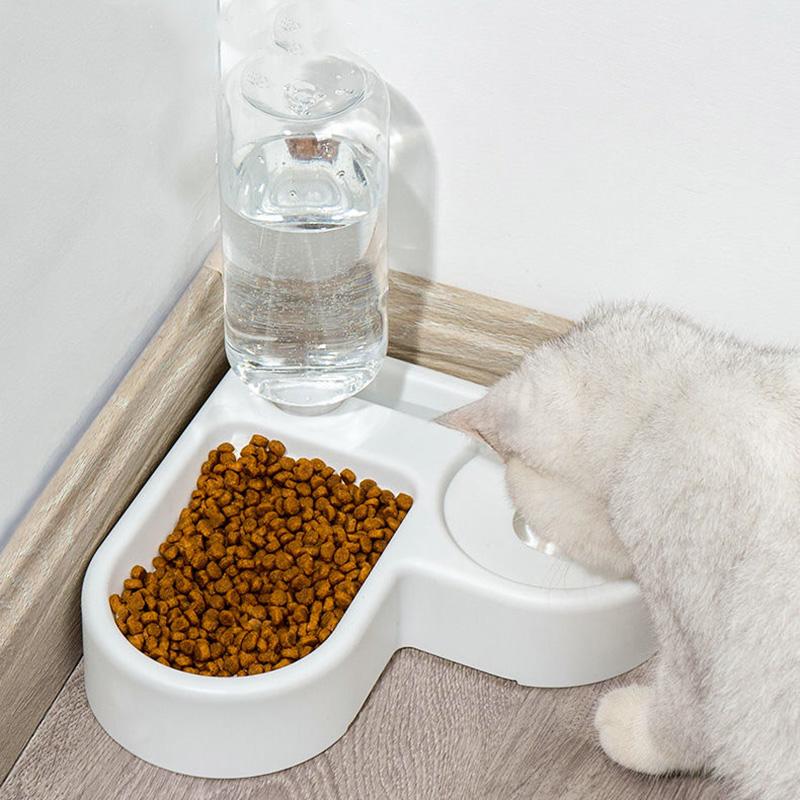 Cat Bowl Double Use Bowl Pet Automatic Water Dispenser Heart Shape Drinking Bowl Anti-slip Automatic Water Drinking Food Feeding Bowl