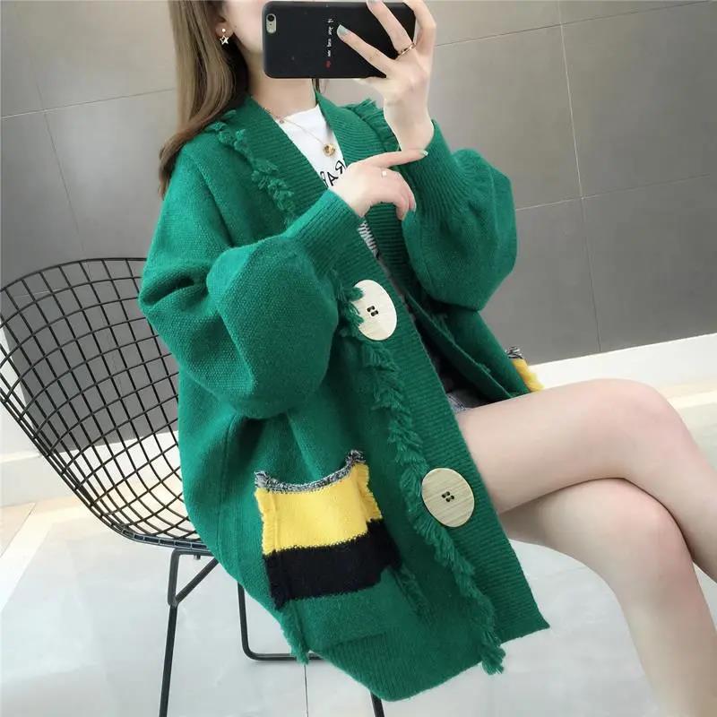 Pure Color Cardigan Knitwear Sweet Puff Sleeve Short Fall/Winter V-neck Sweater Jacket Women's Long Sleeve Warm Jacket