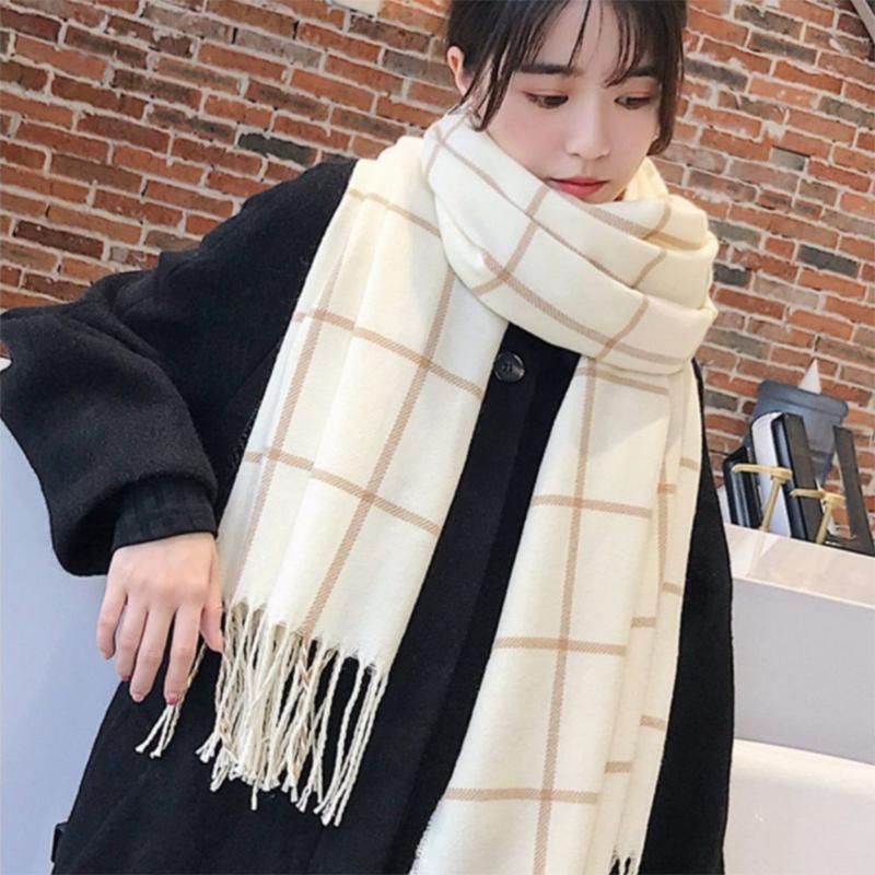 Korean Woolen Scarf Women Winter Thickened Japanese Scarf Wild Warm Plaid Shawl Dual-use Ladies