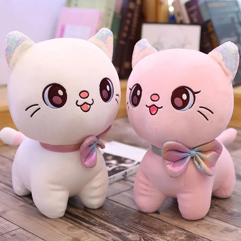 Children's Plush Toys Cute Cat with Bow Plush Dolls Toys Lovely Gift Stuffed Soft Girl Doll Cushion Sofa Pillow Gifts Xmas Gift Party Decor