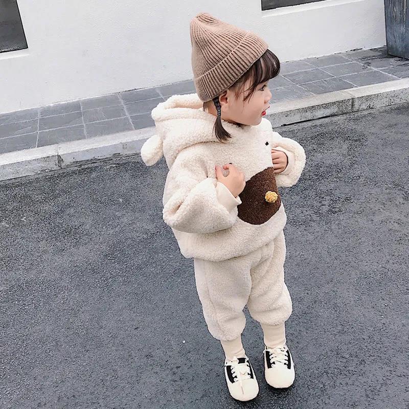 Baby Winter Clothes Girls Boys Suits Plus Velvet Warm Suits Children's Two-piece Casual Suits Cute Sets