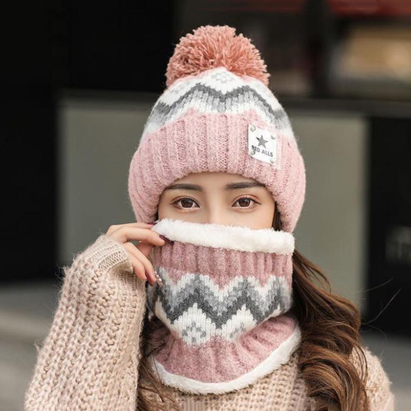 Hat Women's Autumn and Winter Plus Velvet Warm Knit Hat Warm Scarf Ladies Biking Ear Protection Warm All-match Woolen Hat