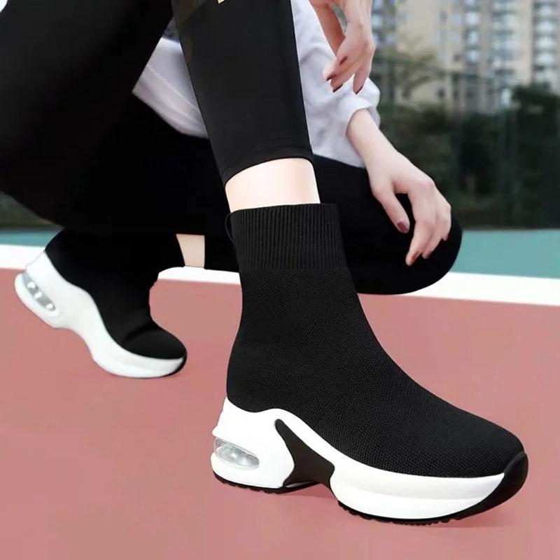 Inner Increase Women's Shoes Boots Spring and Autumn Women's Boots Stretch Knit Sports Casual Socks Short Boots Mid-tube Single Boots