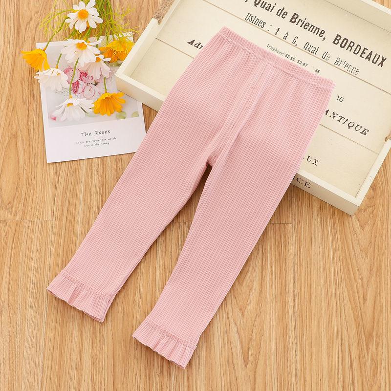 Girls' Leggings Children's Spring and Autumn Thin Flowers Ruffle Korean Cropped Trousers Stretch Pants Baby Outer Wear and Inner Wear