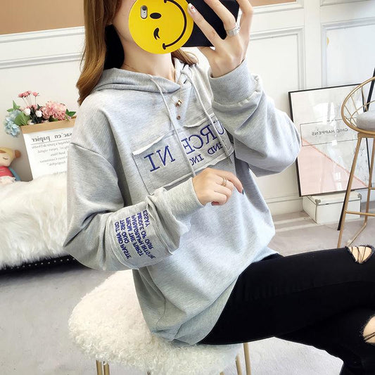 Spring and Autumn Sweater Cotton Women's Sweatshirt Wild Large Size Long Sleeve Warm Hooded Tops