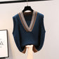 V-neck Knitted Vest Women's Autumn and Winter  Loose Knit Waistcoat Sleeveless Sweater