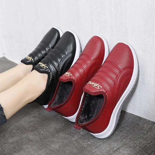 Winter Plus Velvet Waterproof Cotton Shoes Women's Leather Fashion One-step Thick-soled Non-slip Soft-soled Cotton Boots